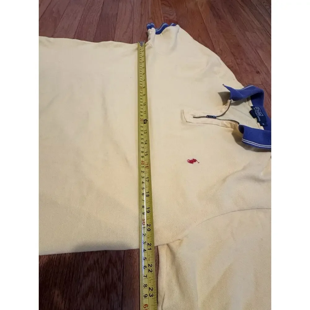 Ralph Lauren 1/4 Zip Polo Short Sleeve Classic Fit Shirt Yellow Blue golf prep M
